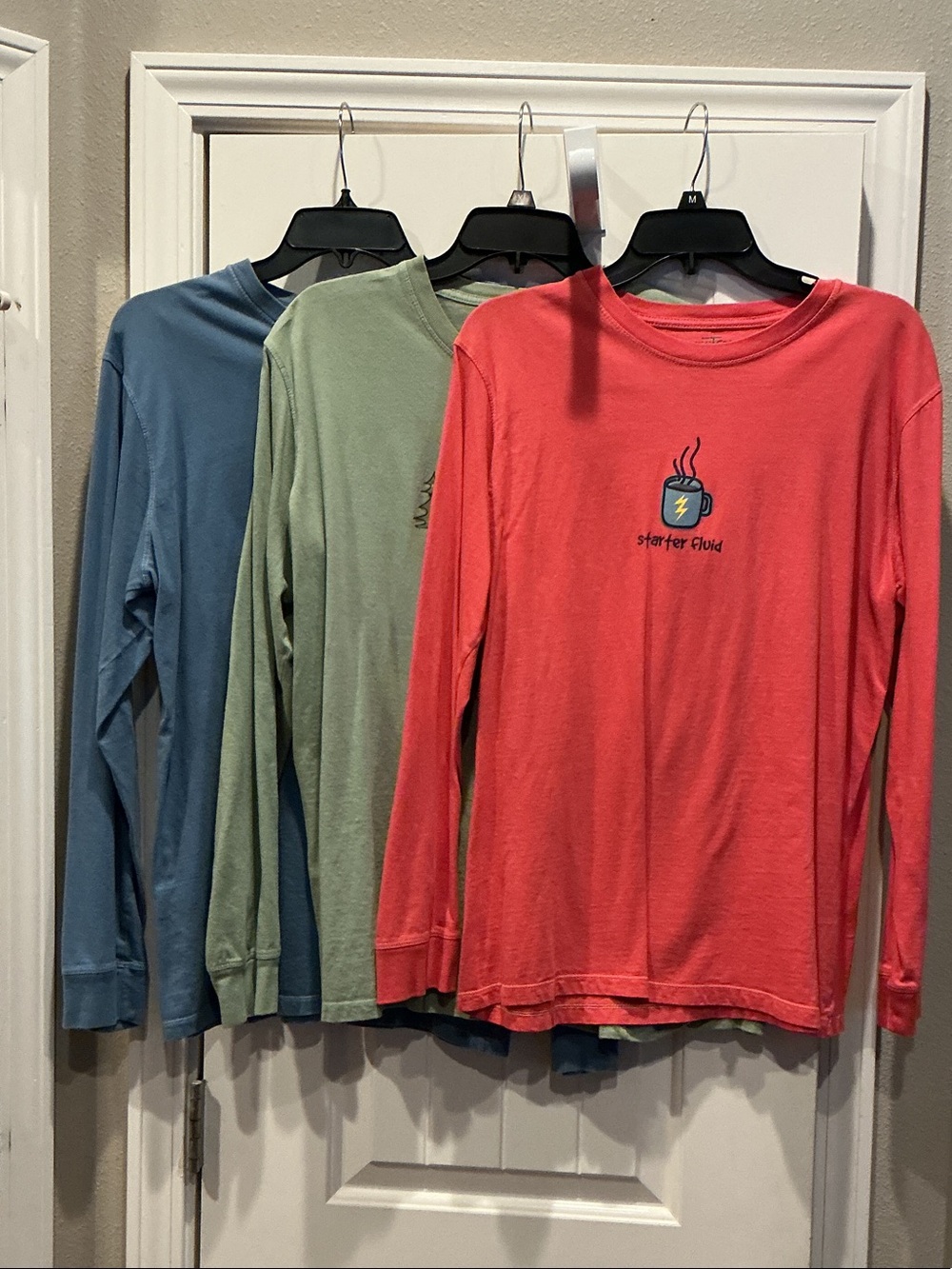 STARTER Coral-Red Long Sleeve Tee with Coffee Mug Graphic